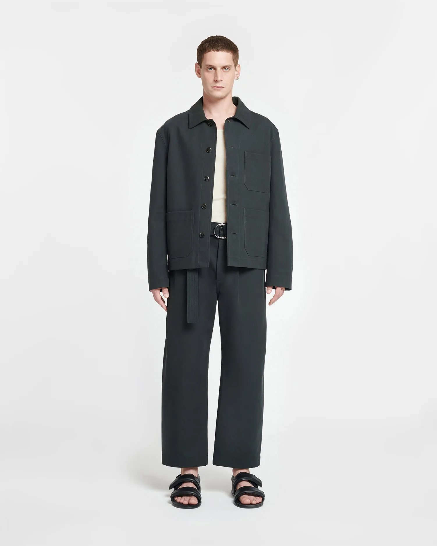 Ferre - Belted Structured Twill Pants - Anthracite
