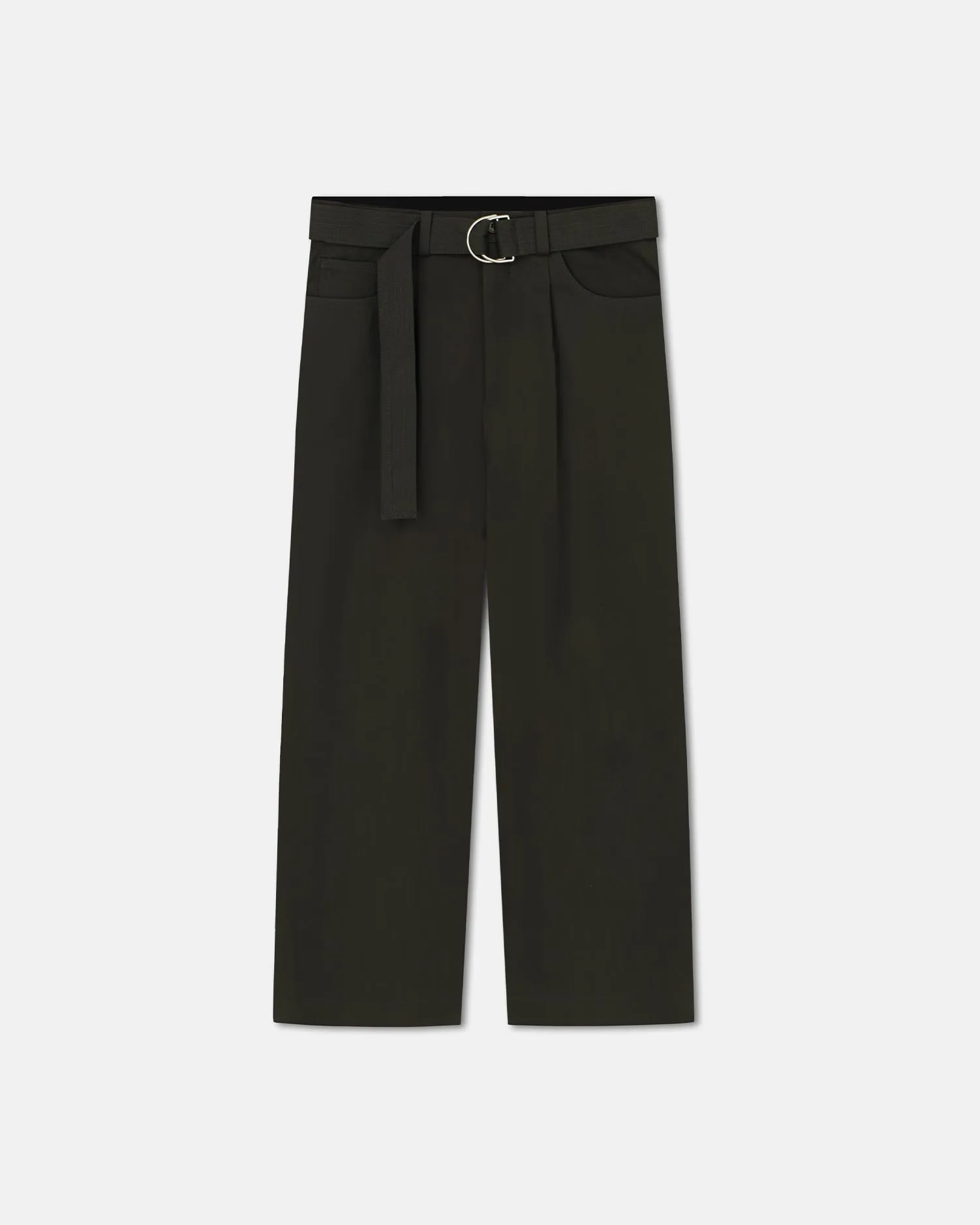 Ferre - Belted Structured Twill Pants - Anthracite