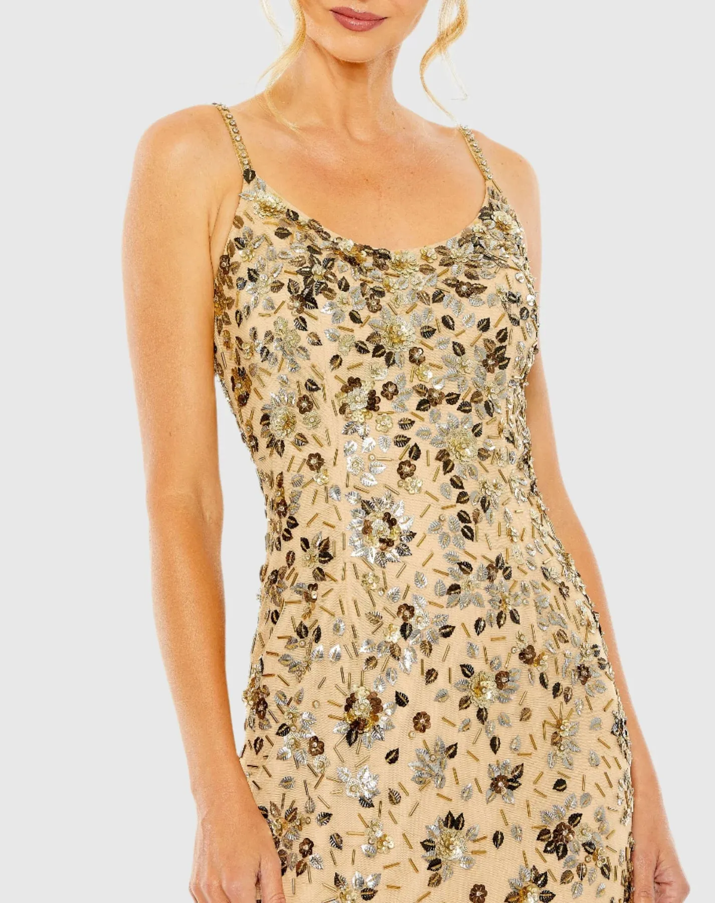 Floral embellished scoop neck evening gown - Raspberry
