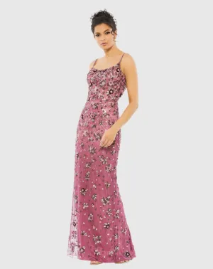 Floral embellished scoop neck evening gown - Raspberry