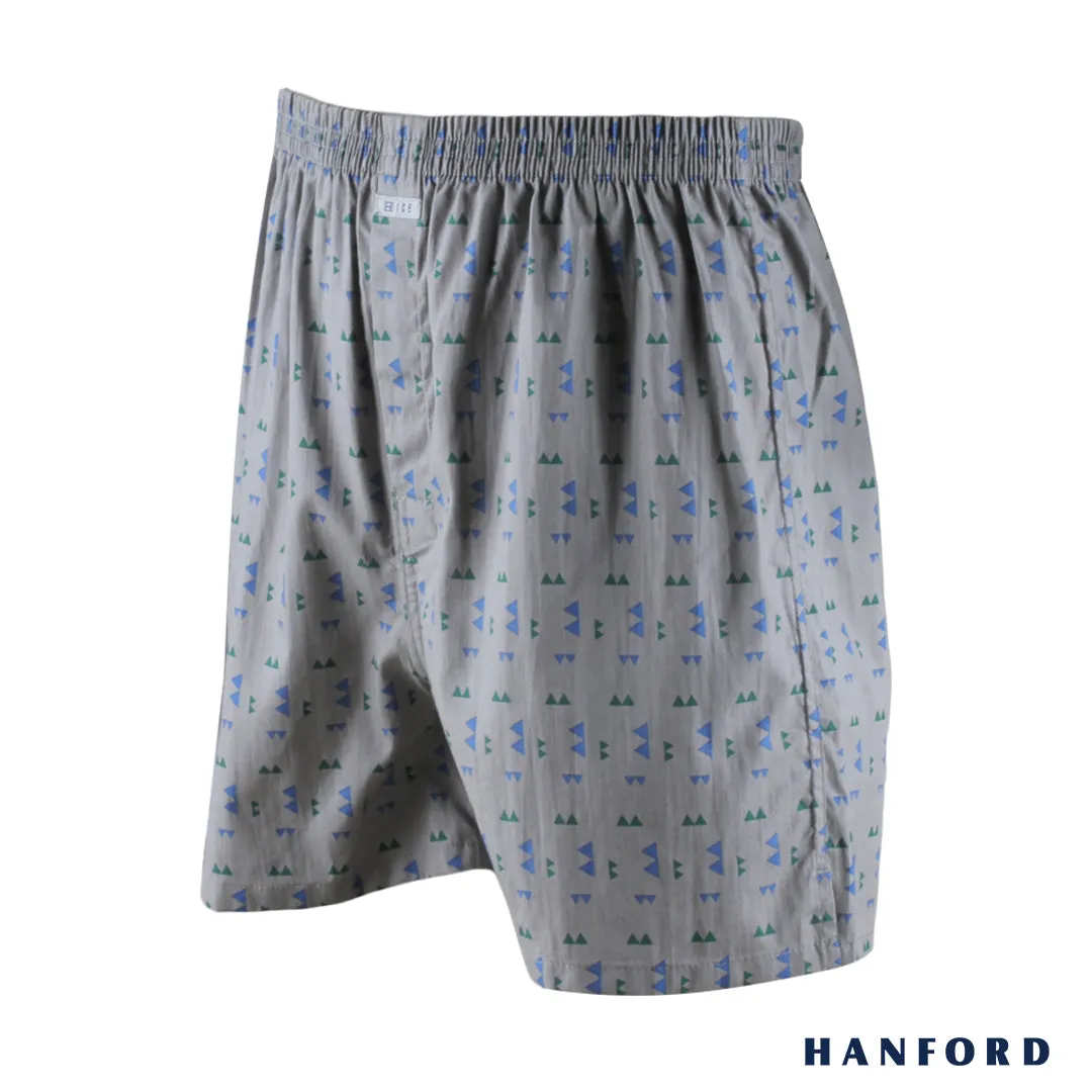 Hanford Men 100% Premium Cotton Woven Boxer Shorts Tribe - Tribe Print/Moon Mist (SinglePack)