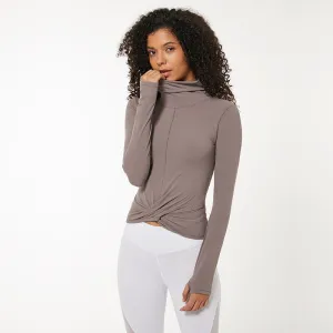 High Collar Yoga Crop Tops with Thumb Hole Sports Athletic Long Sleeve Shirts Women Twist Fitness Gym Tops High Quality