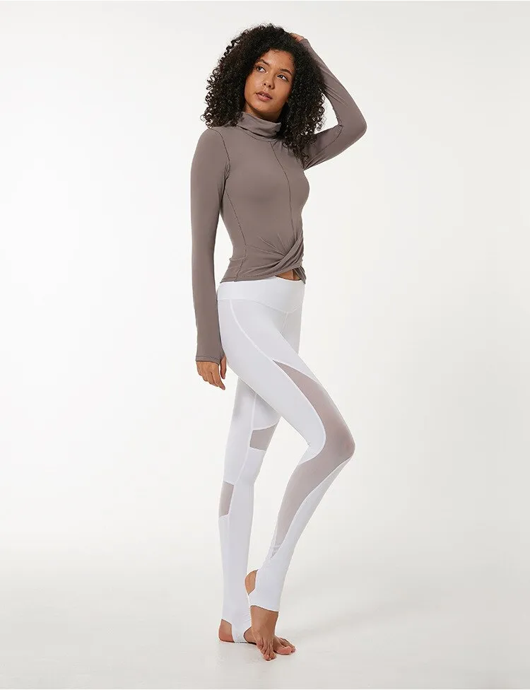 High Collar Yoga Crop Tops with Thumb Hole Sports Athletic Long Sleeve Shirts Women Twist Fitness Gym Tops High Quality