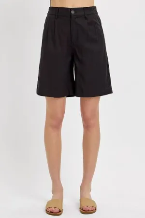 High Rise Pleated Front Shorts
