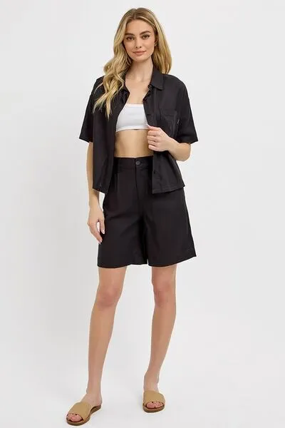 High Rise Pleated Front Shorts