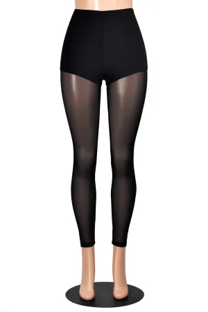 High-Waisted Black Cotton and Mesh Leggings