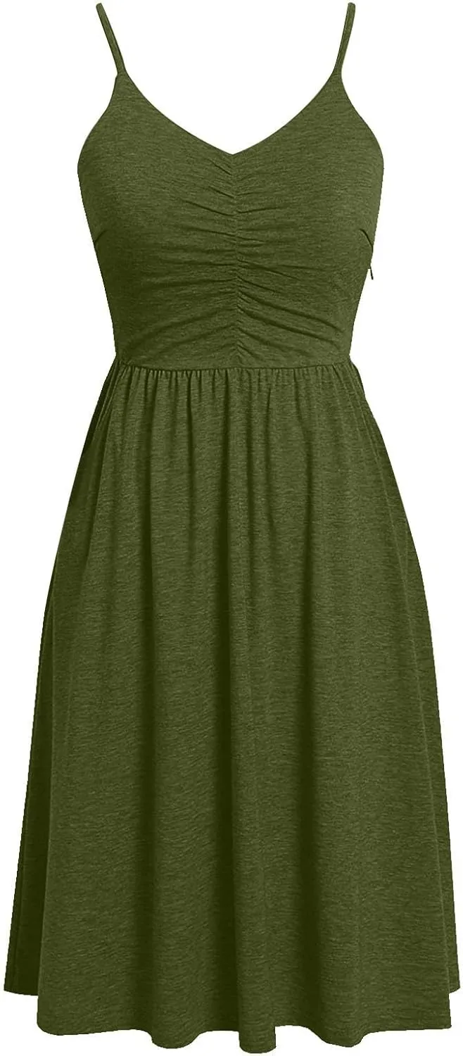 hlysgo Going Out Dresses for Women 2025 Summer Casual Spaghetti Straps Sleeveless V Neck Mini Dress A-Line Flowy Beach Dress