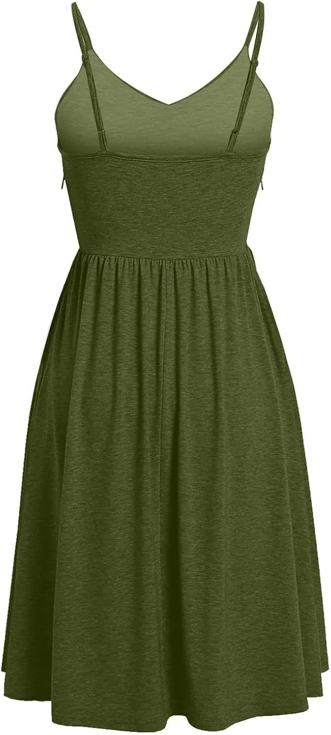 hlysgo Going Out Dresses for Women 2025 Summer Casual Spaghetti Straps Sleeveless V Neck Mini Dress A-Line Flowy Beach Dress