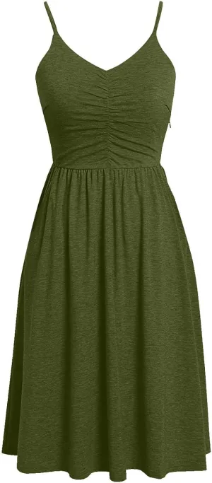 hlysgo Going Out Dresses for Women 2025 Summer Casual Spaghetti Straps Sleeveless V Neck Mini Dress A-Line Flowy Beach Dress