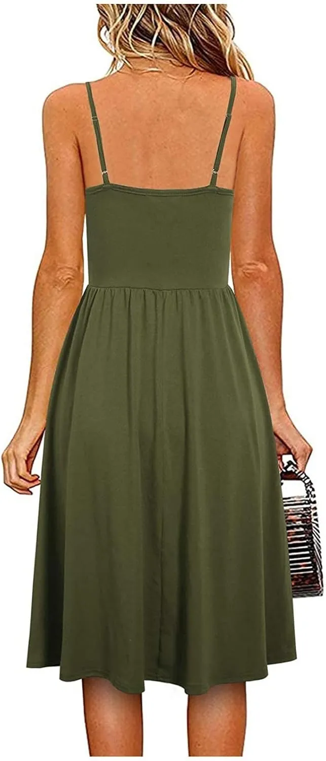 hlysgo Going Out Dresses for Women 2025 Summer Casual Spaghetti Straps Sleeveless V Neck Mini Dress A-Line Flowy Beach Dress