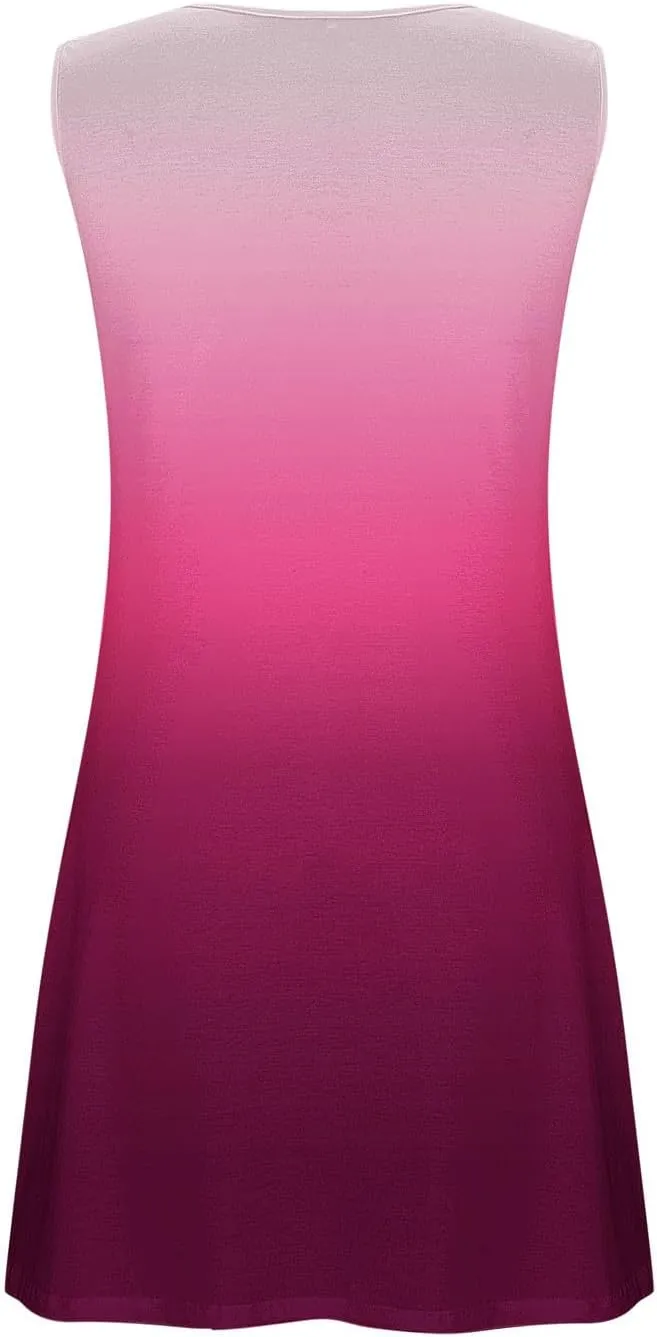 hlysgo Mini Dresses for Women Summer Casual Tie-Dye Knee Length Beach Sundress 2025 Vacation Sleeveless V Neck Tank Dress