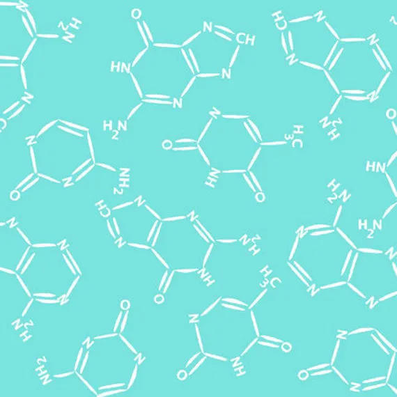 In the Beginning Fabrics Chromatics M.McCulloch Chemical Symbol on Blue Cotton Prints