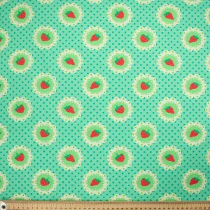 Indie Pop Strawberry Collection #04 Strawberry & Lace Floral on Blue Cotton Prints