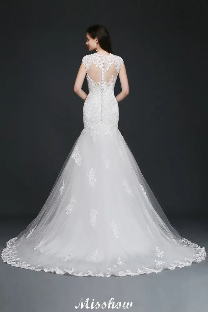 Lace Mermaid Jewel Elegant Wedding Dress