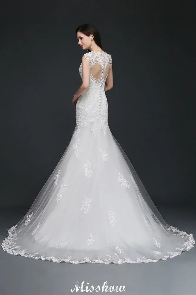 Lace Mermaid Jewel Elegant Wedding Dress