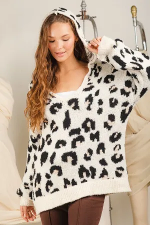 Leopard Knit Hooded Sweatshirt