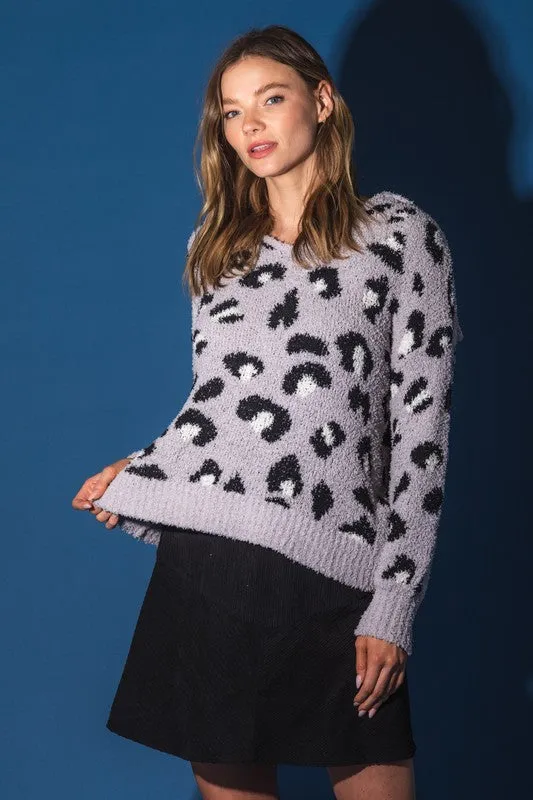 Leopard Knit Hooded Sweatshirt