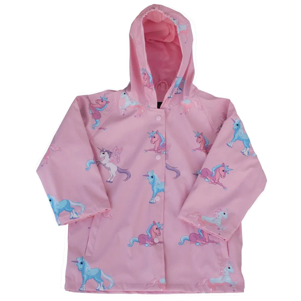 Little Girls Pink Blue Unicorn Print Hooded Lined Raincoat 1T-6