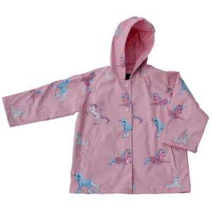 Little Girls Pink Blue Unicorn Print Hooded Lined Raincoat 1T-6