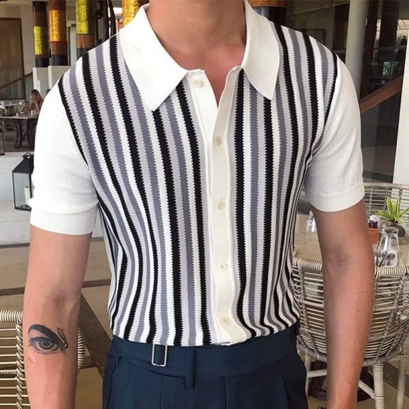 Men's Knitwear Short Sleeve Polo Shirt Casual Slim Lapel Button Cardigan Breathable Summer Polo Shirt Fashion Clothes