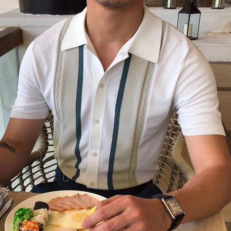 Men's Knitwear Short Sleeve Polo Shirt Casual Slim Lapel Button Cardigan Breathable Summer Polo Shirt Fashion Clothes