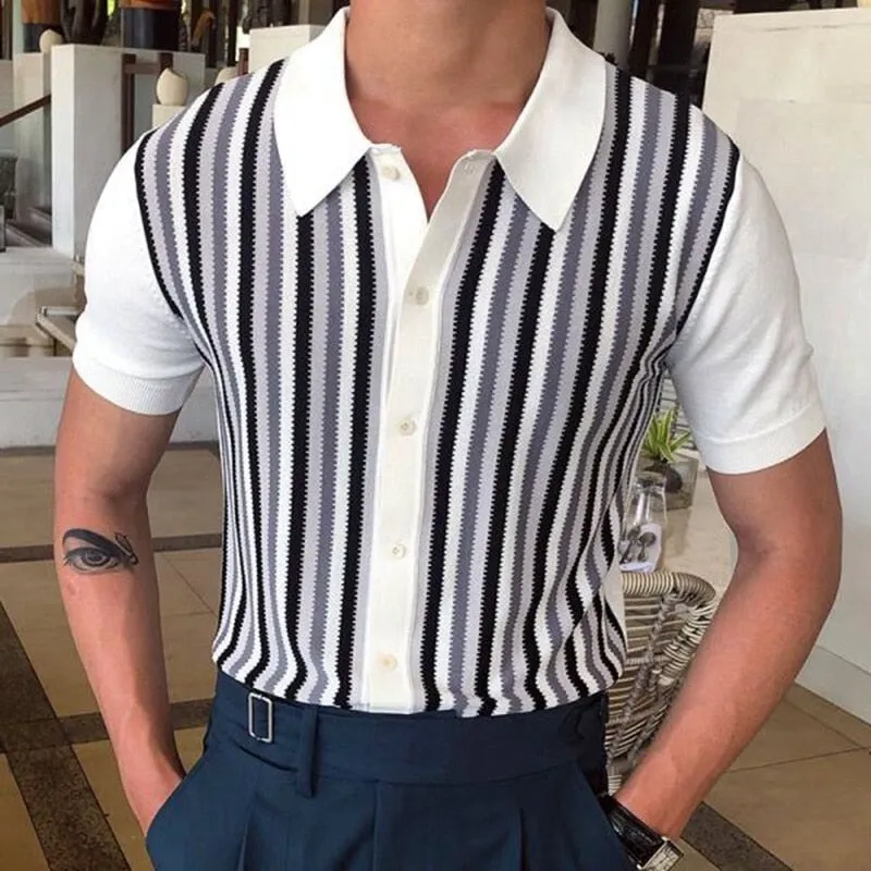 Men's Knitwear Short Sleeve Polo Shirt Casual Slim Lapel Button Cardigan Breathable Summer Polo Shirt Fashion Clothes