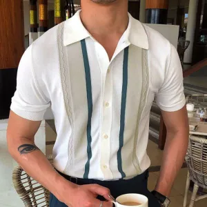 Men's Knitwear Short Sleeve Polo Shirt Casual Slim Lapel Button Cardigan Breathable Summer Polo Shirt Fashion Clothes