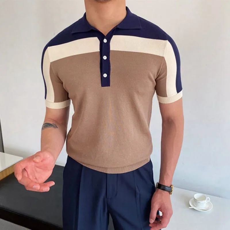Men's Knitwear Short Sleeve Polo Shirt Casual Slim Lapel Button Cardigan Breathable Summer Polo Shirt Fashion Clothes