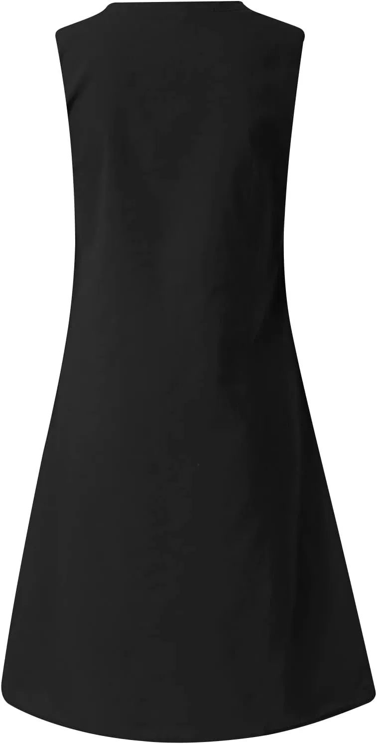 Mini Dresses for Women 2025 Summer Plus Size Sleeveless V Neck Mini Dress Casual Loose Cotton Linen Beach Sundress