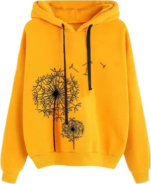 Oversized Hoodie for Women Cute Dandelion Print Fashion Loose Sweatshirts Casual Long Sleeve Lightweight Pullover