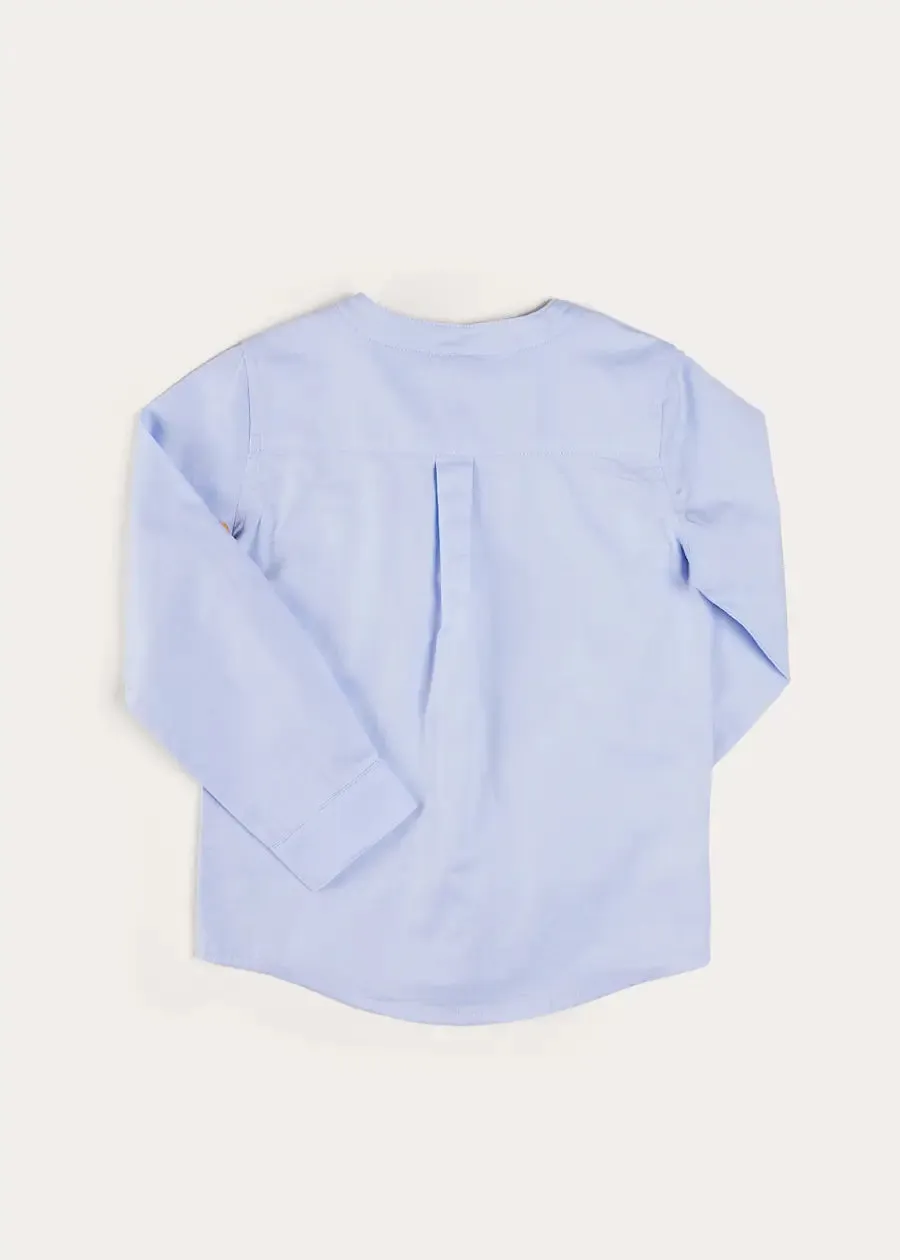 Plain Mao Collar Long Sleeve Shirt in Blue (4-10yrs)