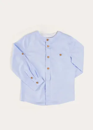 Plain Mao Collar Long Sleeve Shirt in Blue (4-10yrs)