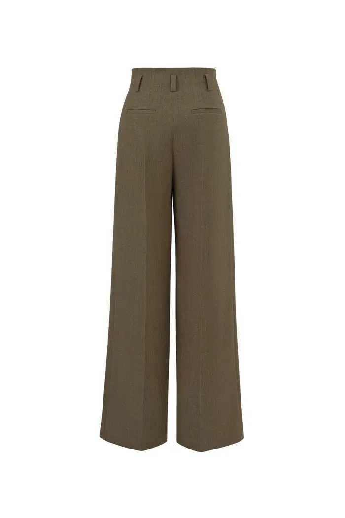 Pleated Wide Leg Trousers in Textured Suiting Fabric