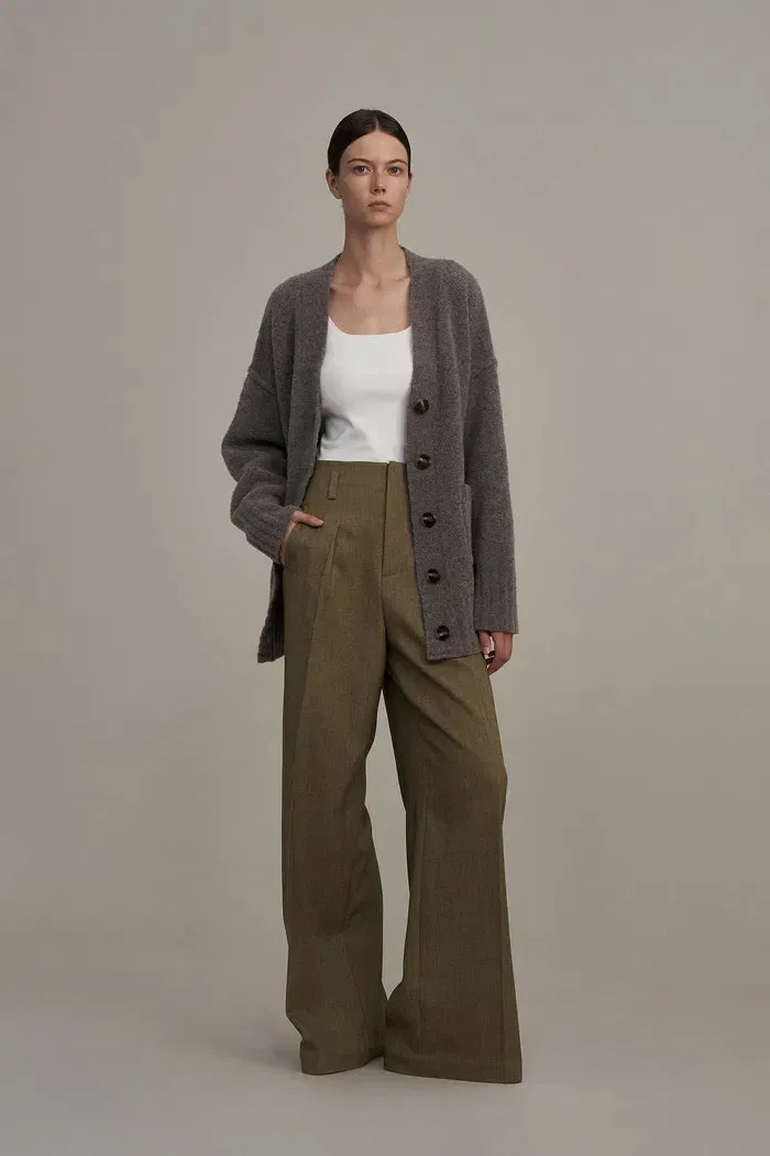 Pleated Wide Leg Trousers in Textured Suiting Fabric
