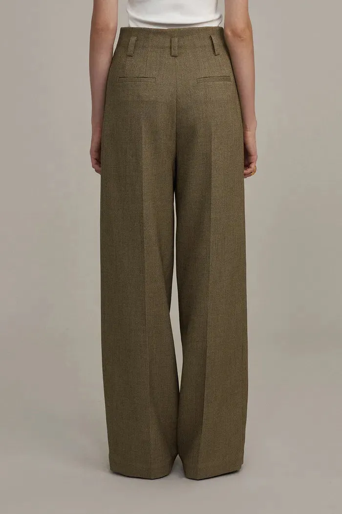 Pleated Wide Leg Trousers in Textured Suiting Fabric