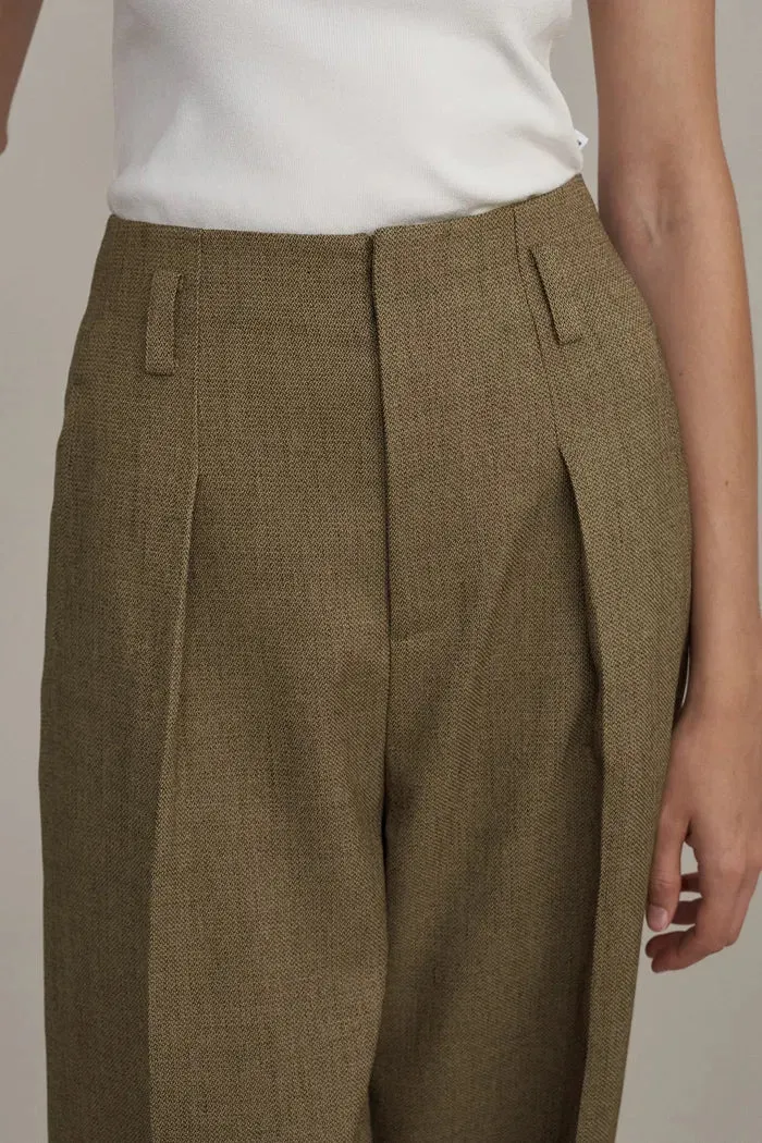 Pleated Wide Leg Trousers in Textured Suiting Fabric