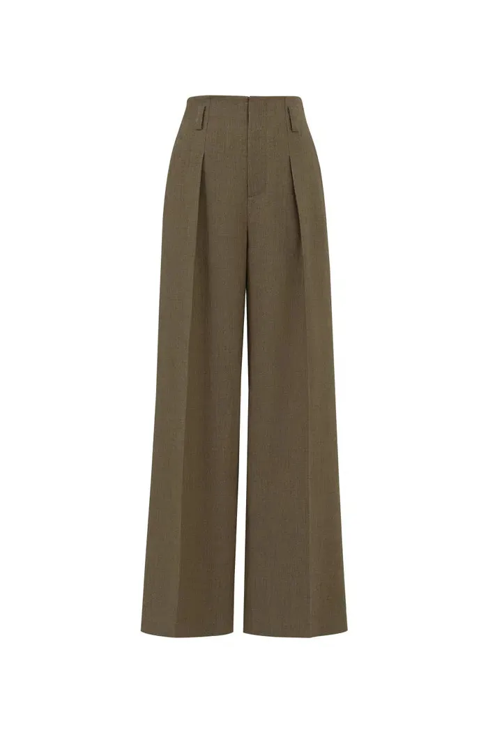 Pleated Wide Leg Trousers in Textured Suiting Fabric
