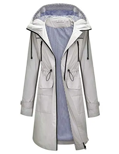 Rain Jacket Women Waterproof Hooded Raincoat Trench Coats Active Outdoor Windbreaker Grey M