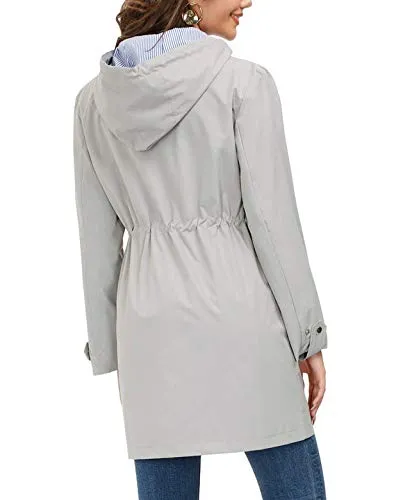 Rain Jacket Women Waterproof Hooded Raincoat Trench Coats Active Outdoor Windbreaker Grey M