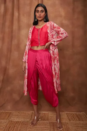 Rani Pink Placement Cape & Dhoti Set