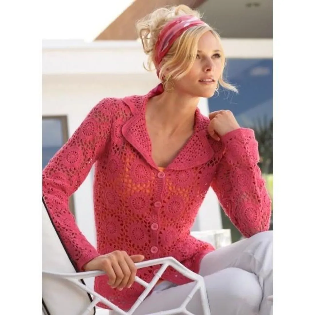 Red crochet cardigan long sleeves