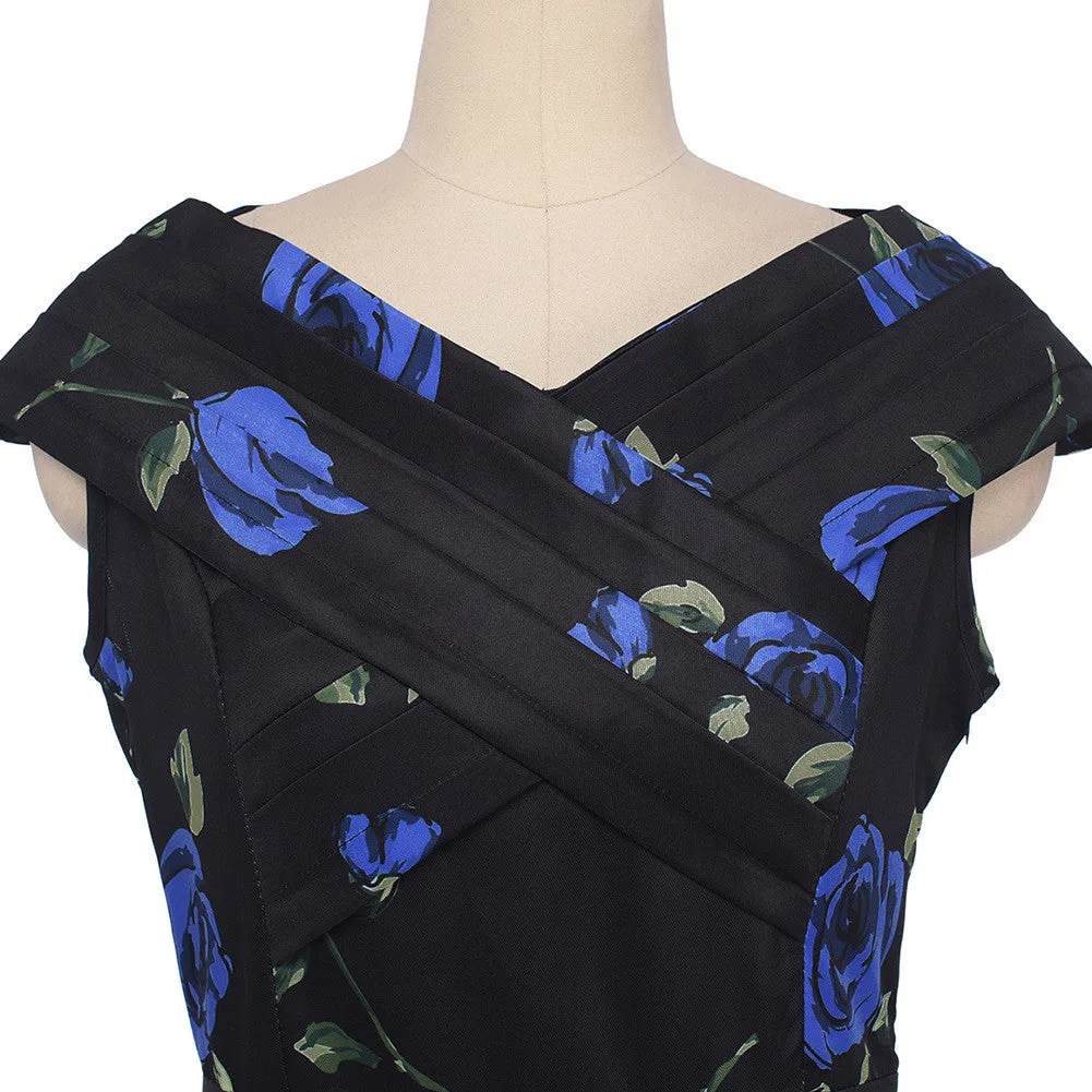 Retro A-Line Roses Print Short-Sleeved Dress
