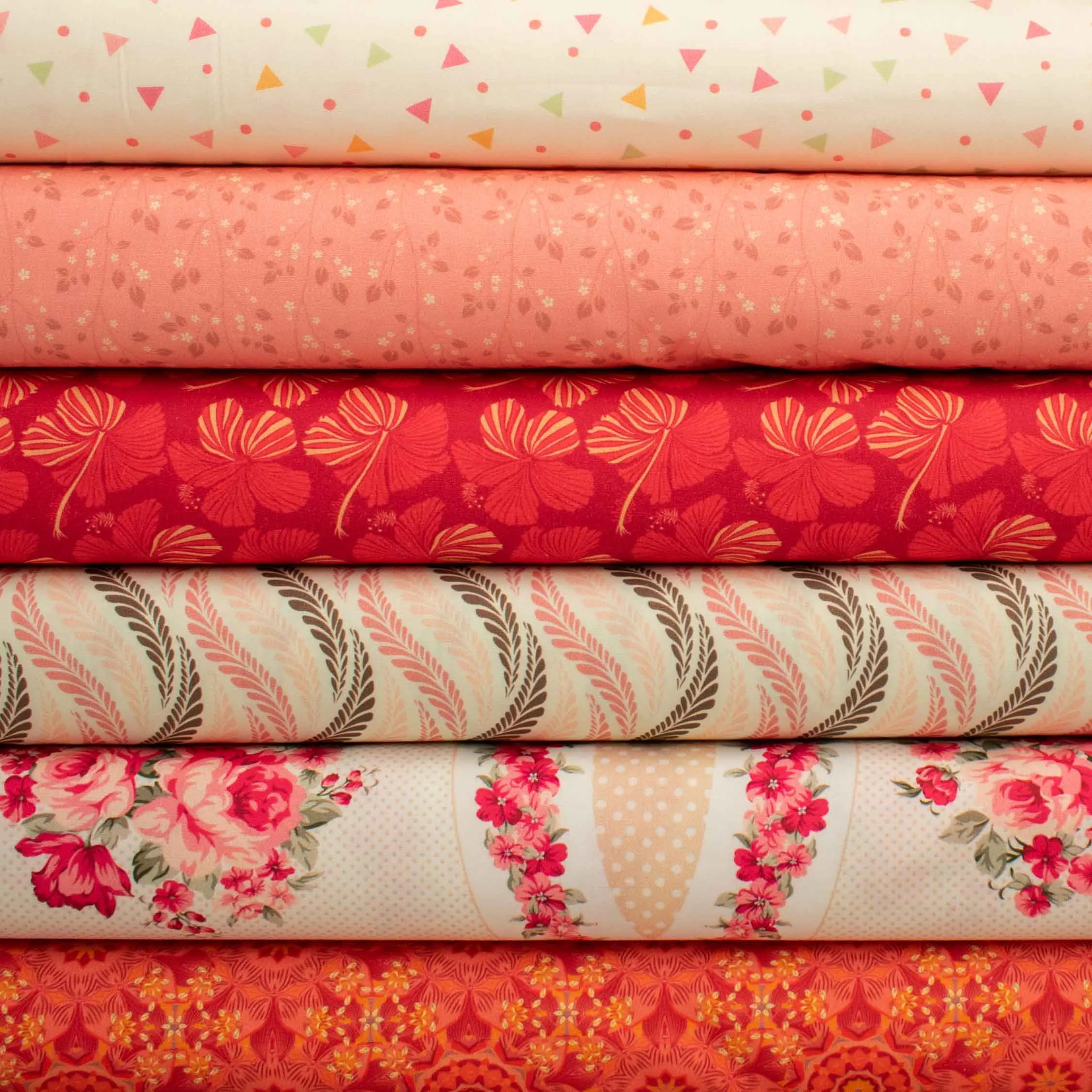 Ruby Red Collection #16 Cream & Pink Stripes Cotton Prints