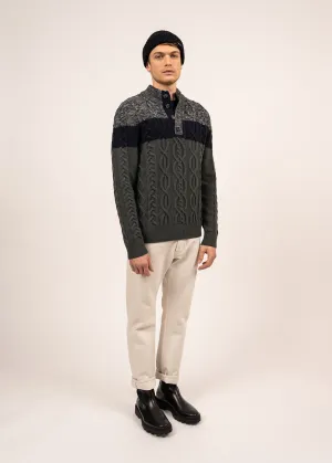 Sherbrooke tricolour jumper - swirled, in wool (VEGETAL CHINE/NAVY)