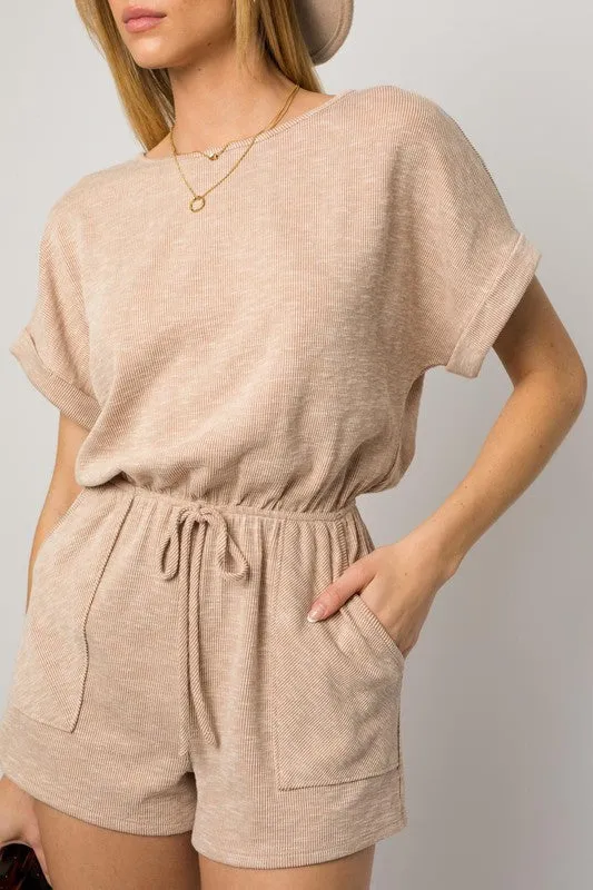 Short Roll-Up Sleeve Elastic Waist Romper * Online Only*
