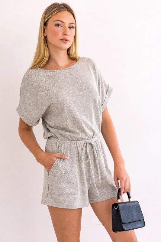 Short Roll-Up Sleeve Elastic Waist Romper * Online Only*