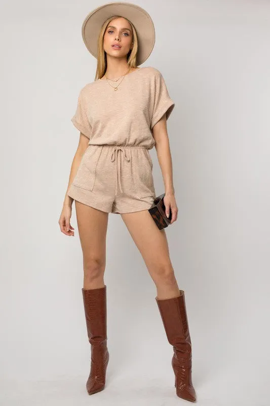Short Roll-Up Sleeve Elastic Waist Romper * Online Only*