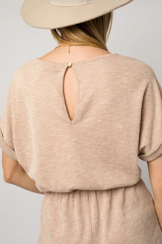 Short Roll-Up Sleeve Elastic Waist Romper * Online Only*