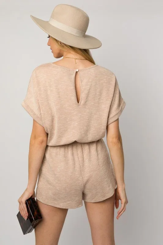 Short Roll-Up Sleeve Elastic Waist Romper * Online Only*