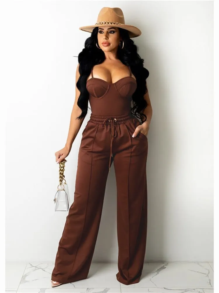 Sleeveless Crop Tops High Waist Wide Leg Pants